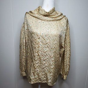 Vintage 80s Patricia Magali Gold 100% Silk Christmas Holiday PleatTop Wm's sz 12